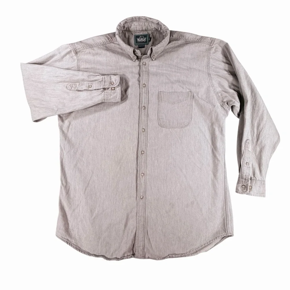 Vintage WOOLRICH Shirt‎ XL Mens Gray Chambray Button Up Barn Heavy Outdoor USA